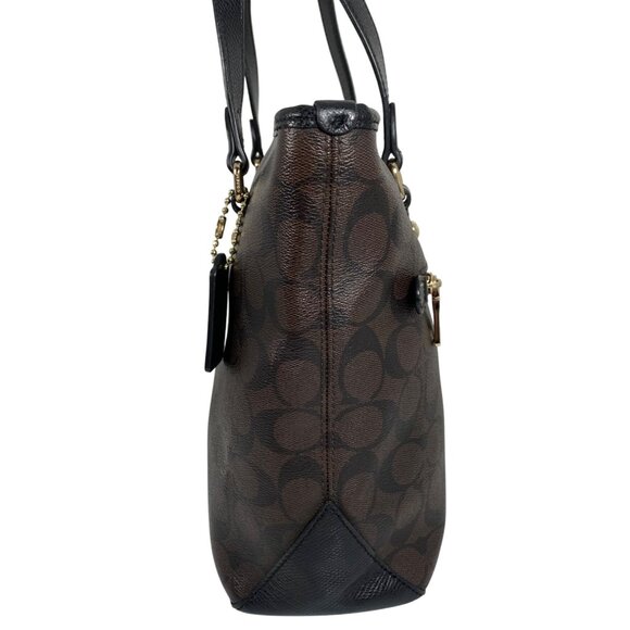 COACH Signature Zip Top Tote F34603 Brown/Black + Hang Tag Nice! - Picture 2 of 11